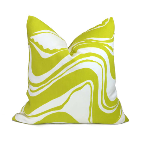 Trina Turk Schumacher Carmel Coastline Sulfur Citron Yellow White Indoor Outdoor Pillow Cover by Aloriam