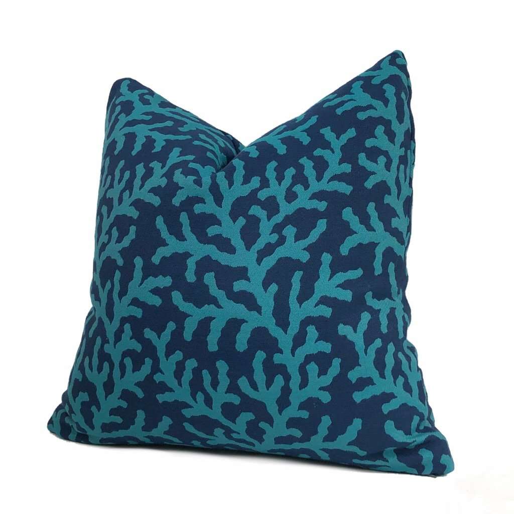 Waikiki Navy Blue & Turquoise Coral Reef Pillow Cover Cushion Pillow Case Euro Sham 16x16 18x18 20x20 22x22 24x24 26x26 28x28 Lumbar Pillow 12x18 12x20 12x24 14x20 16x26 by Aloriam