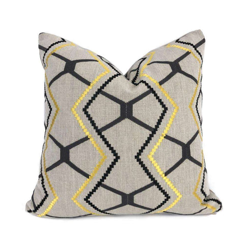 Yellow Gray Black Beige Embroidered Geometric Pillow Cover