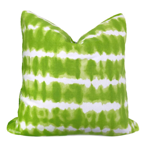 Zeno Lime Green White Tie Dye Stripes Pillow Cover - Aloriam