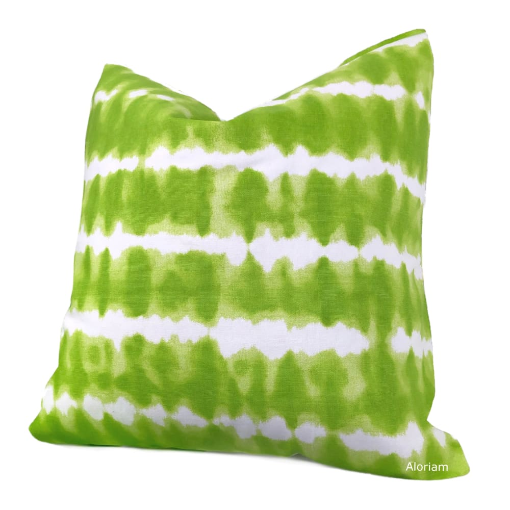 Zeno Lime Green White Tie Dye Stripes Pillow Cover - Aloriam