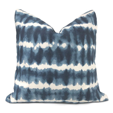 Zeno Navy Blue White Tie Dye Stripes Pillow Cover - Aloriam