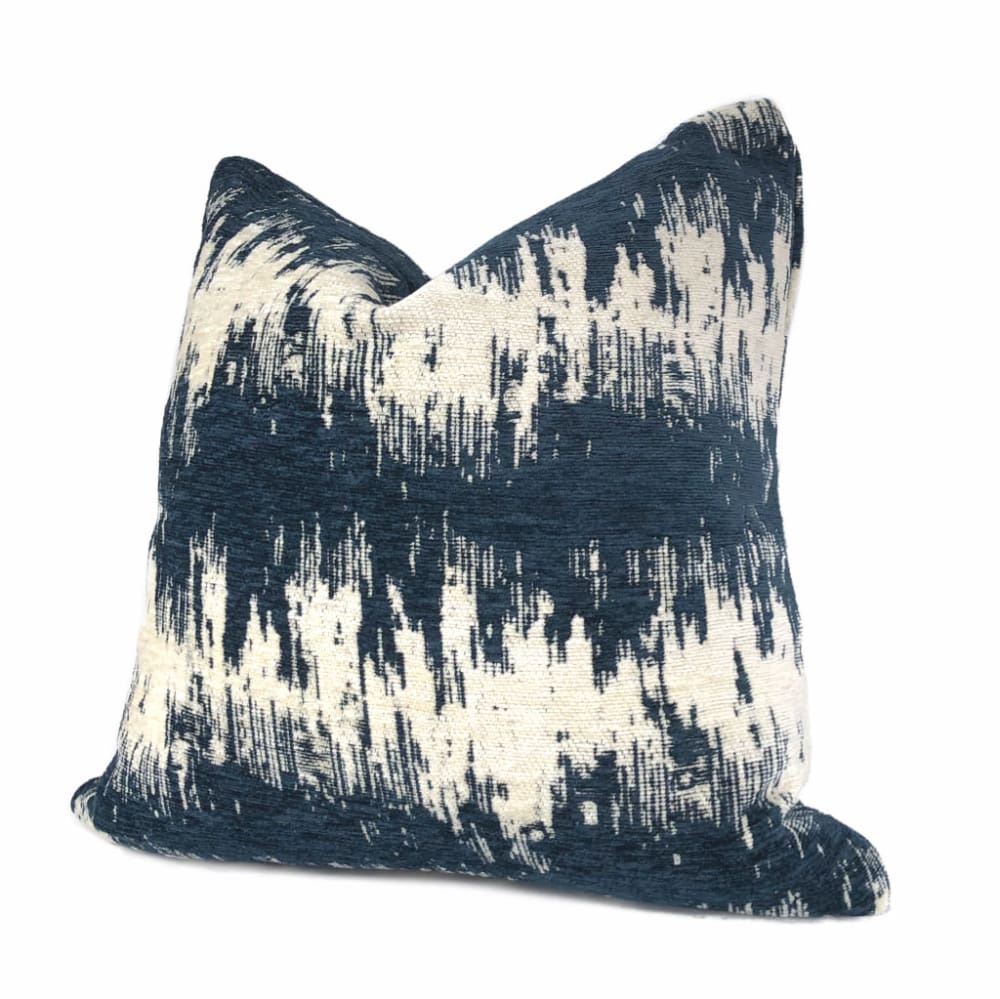 Ziggy Navy Blue Cream Jagged Stripes Chenille Pillow Cover - Aloriam