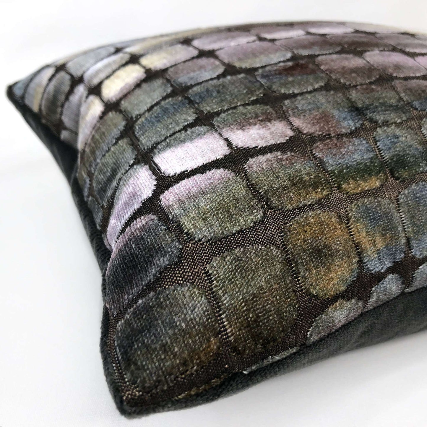 Zinc Textile Tobia Multi Color Gray Purple Iridescent Geometric Tile Velvet Pillow Cover Cushion Pillow Case Euro Sham 16x16 18x18 20x20 22x22 24x24 26x26 28x28 Lumbar Pillow 12x18 12x20 12x24 14x20 16x26 by Aloriam