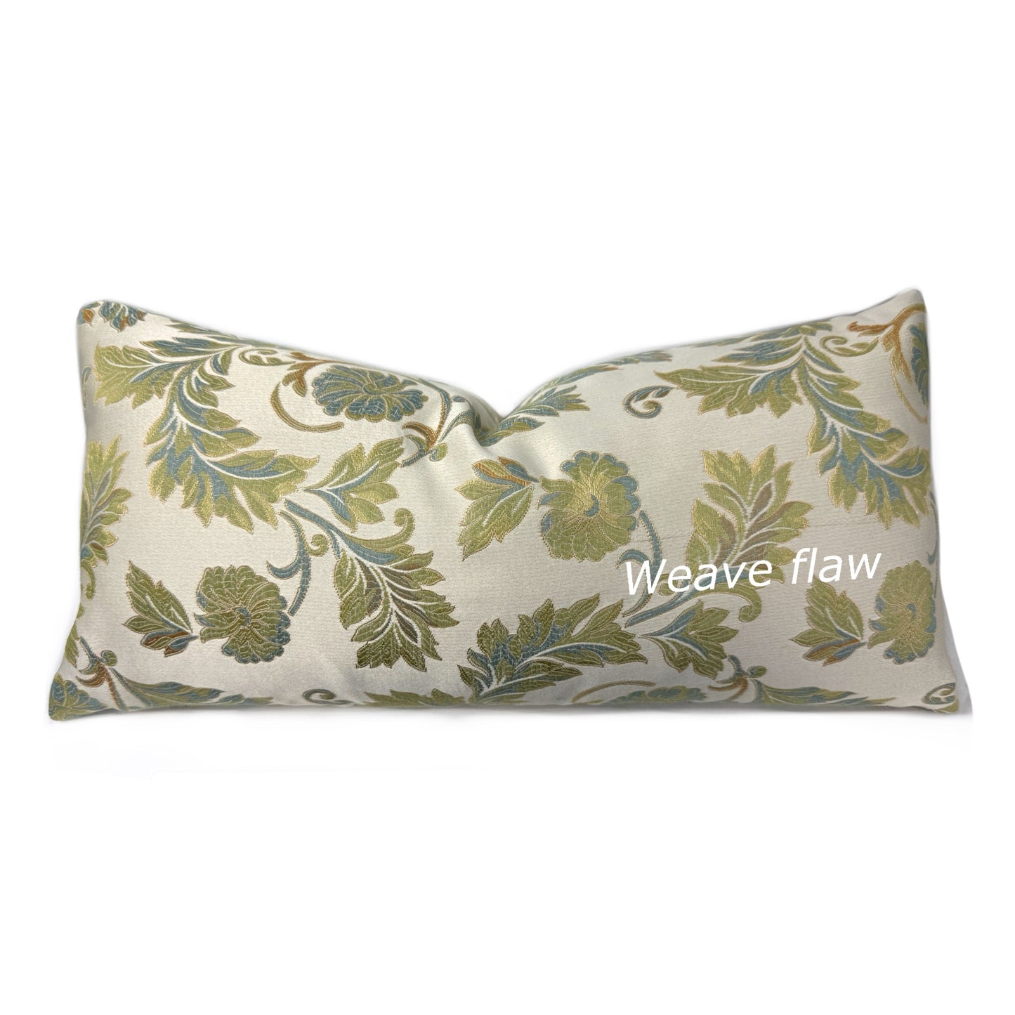 Ecru Gold Green Blue Brown Floral Lumbar Pillow Cover by Aloriam