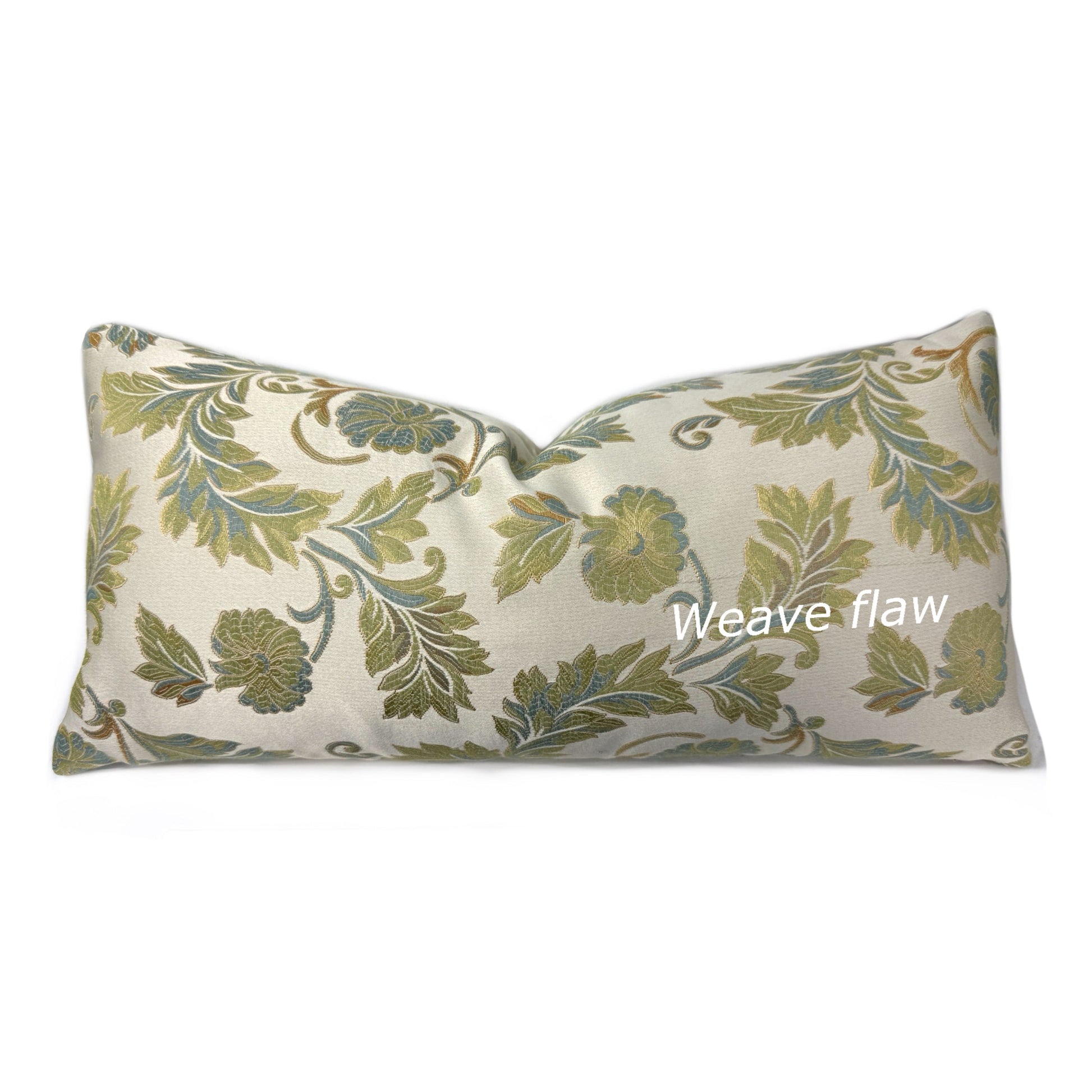 Ecru Gold Green Blue Brown Floral Lumbar Pillow Cover by Aloriam