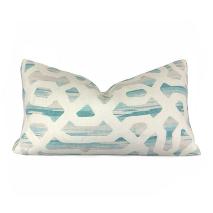 Kravet Jeffrey Alan Marks Lattice Fretwork Beach Seaglass Cream Linen Pillow Cover