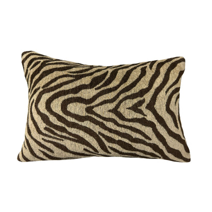 (CLEARANCE) Dark Brown Beige Tiger Animal Stripe Chenille Pillow Cover