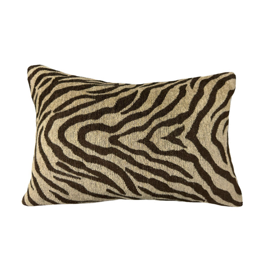 (CLEARANCE) Dark Brown Beige Tiger Animal Stripe Chenille Pillow Cover