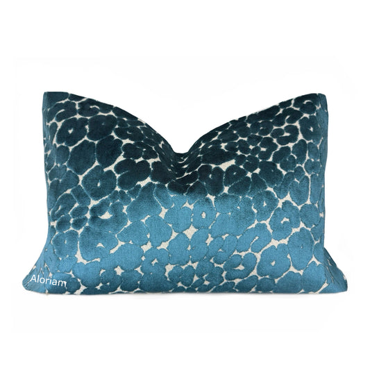 (CLEARANCE) Phoebe Peacock Blue Leopard Velvet Pillow Cover