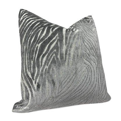 Alden Gray Abstract Cut Velvet Pillow Cover By Aloriam 