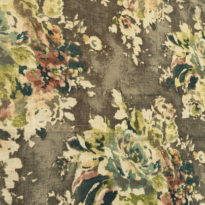 Cinder Gray Aphrodite Floral Cotton Linen Print Pillow Cover