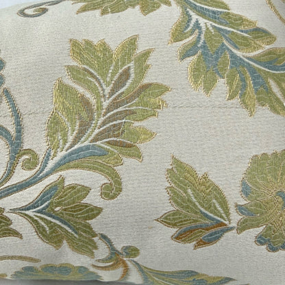 Closeup of Ecru Gold Green Blue Brown Floral Pillow Cover by Aloriam 