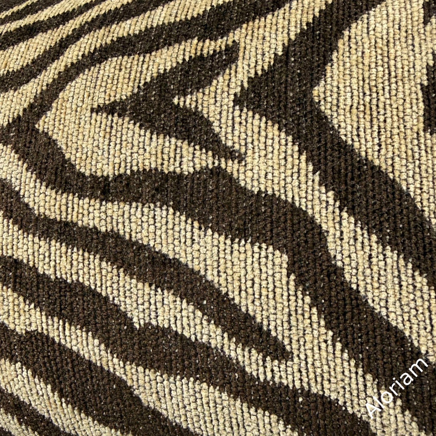 (CLEARANCE) Dark Brown Beige Tiger Animal Stripe Chenille Pillow Cover