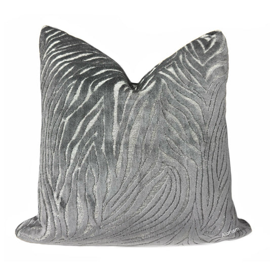 Alden Gray Abstract Cut Velvet Pillow Cover By Aloriam 
