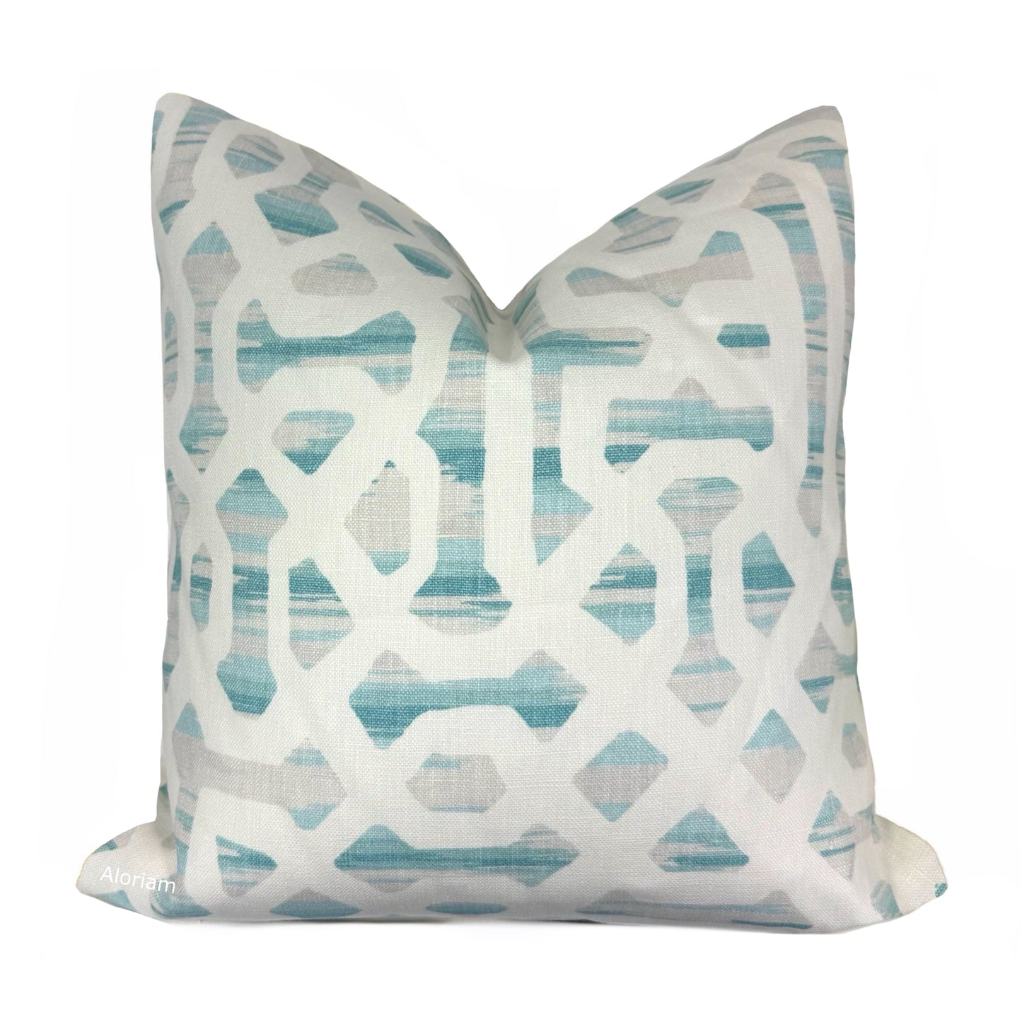 Kravet Jeffrey Alan Marks Lattice Fretwork Beach Seaglass Cream Linen Pillow Cover