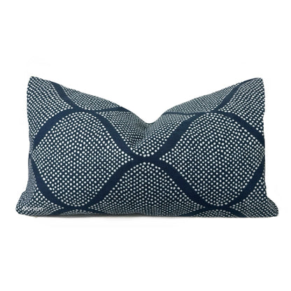 (CLEARANCE) Navy Blue White Ogee Dots Cotton Print Pillow Cover