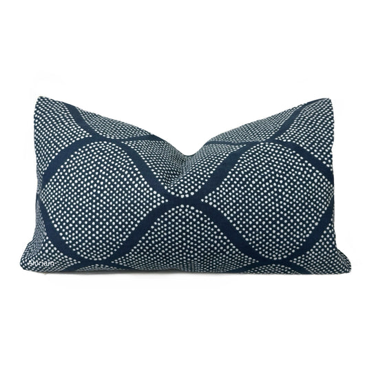 (CLEARANCE) Navy Blue White Ogee Dots Cotton Print Pillow Cover