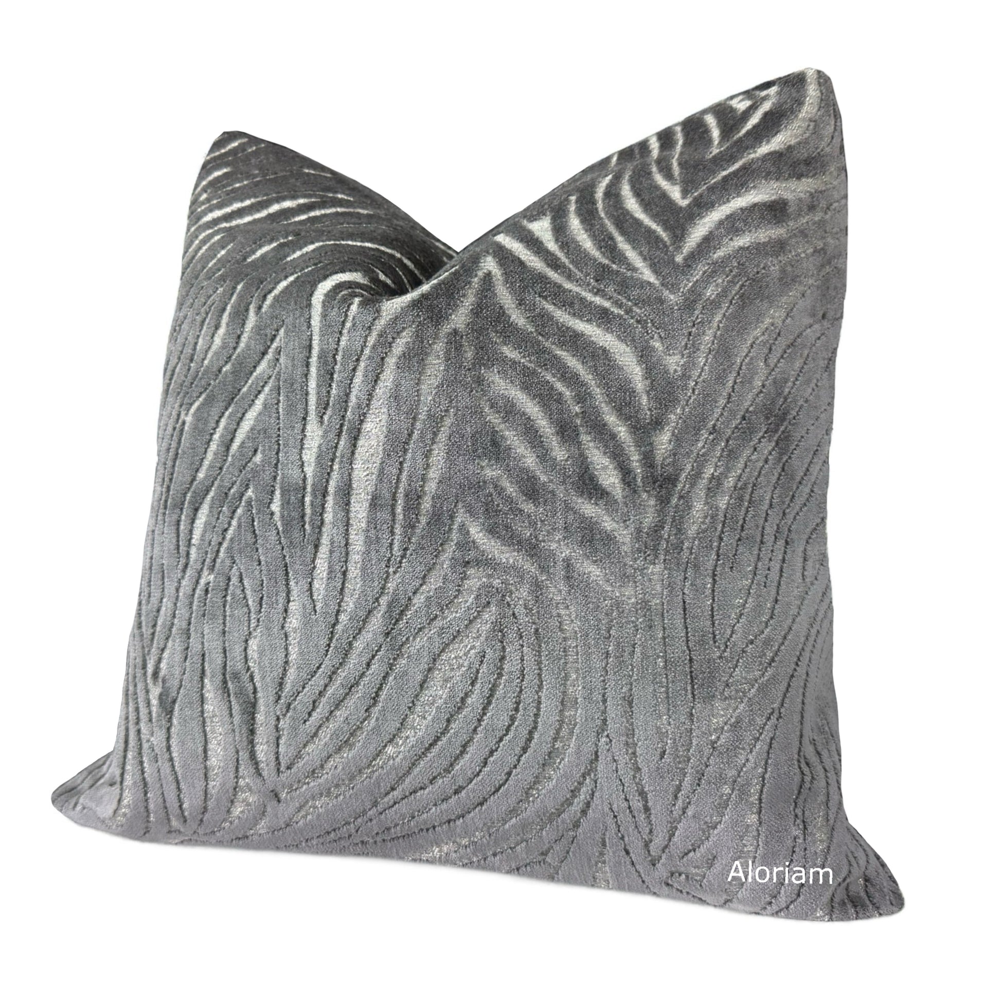 Alden Gray Abstract Cut Velvet Pillow Cover By Aloriam 