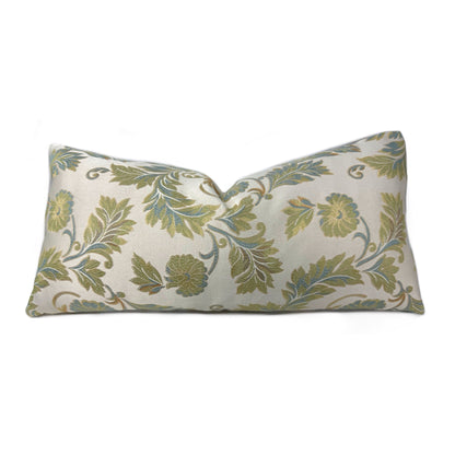  Ecru Gold Green Blue Brown Floral Pillow Cover by Aloriam
