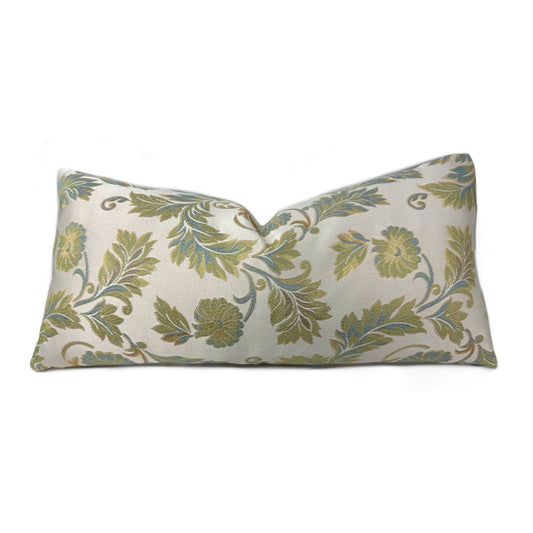  Ecru Gold Green Blue Brown Floral Pillow Cover by Aloriam