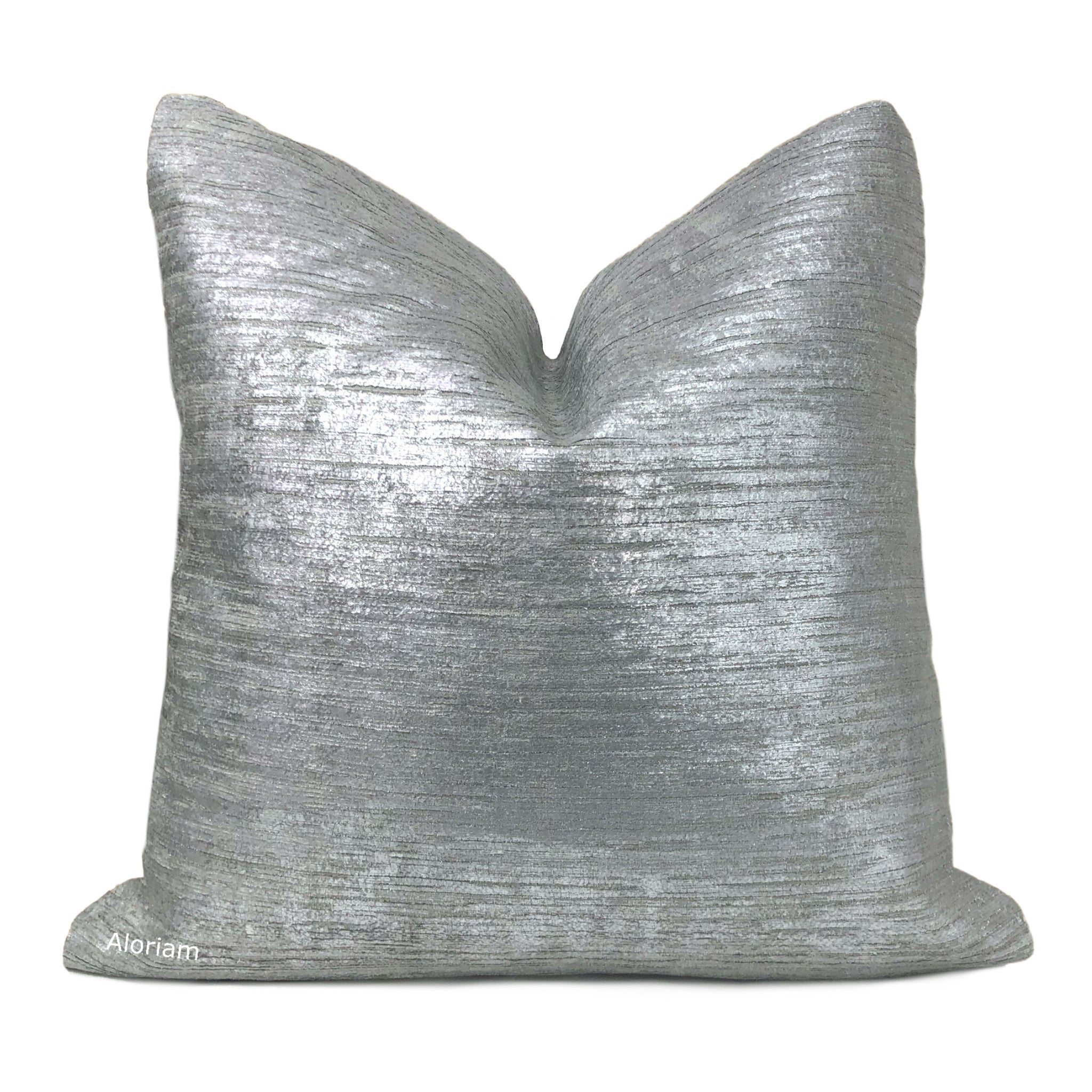 Luna I Metallic Silver Gray Pillow Cover