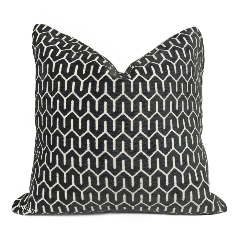 Albrecht Black Geometric Chenille Pillow Cover - Aloriam