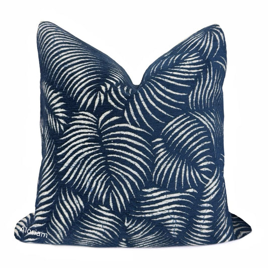 Arcadia Navy Blue Botanical Ferns Chenille Pillow Cover - Aloriam