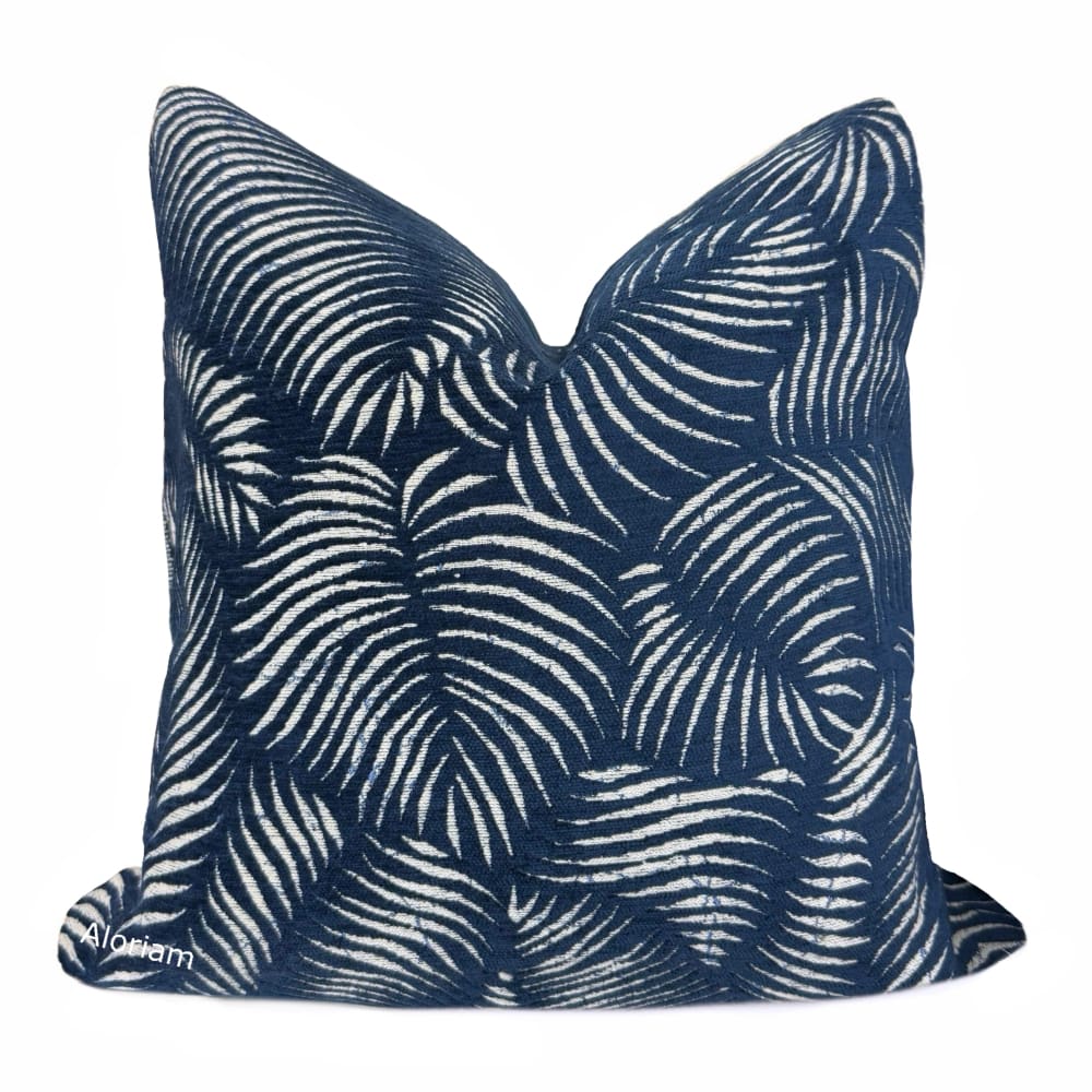 Arcadia Navy Blue Botanical Ferns Chenille Pillow Cover Cushion Pillow Case Euro Sham 16x16 18x18 20x20 22x22 24x24 26x26 28x28 Lumbar Pillow 12x18 12x20 12x24 14x20 16x26 by Aloriam