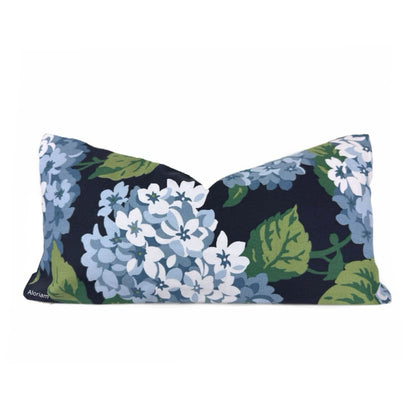 Bella Navy Blue Green White Hydrangea Floral Print Pillow Cover - Aloriam