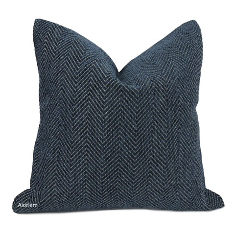 Cambridge Dark Blue Herringbone Chenille Pillow Cover - Aloriam