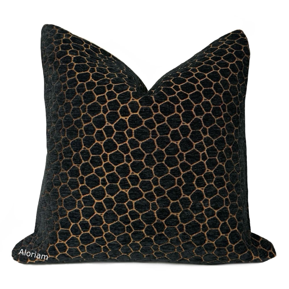 Carrick Black Copper Modern Geometric Chenille Pillow Cover - Aloriam