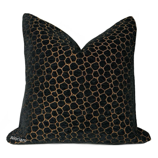 Carrick Black Copper Modern Geometric Chenille Pillow Cover - Aloriam