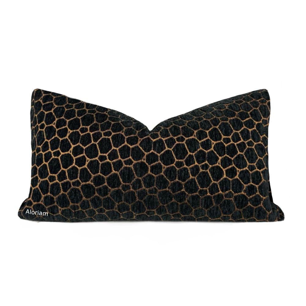 Carrick Black Copper Modern Geometric Chenille Pillow Cover - Aloriam