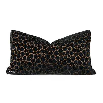Carrick Black Copper Modern Geometric Chenille Pillow Cover - Aloriam