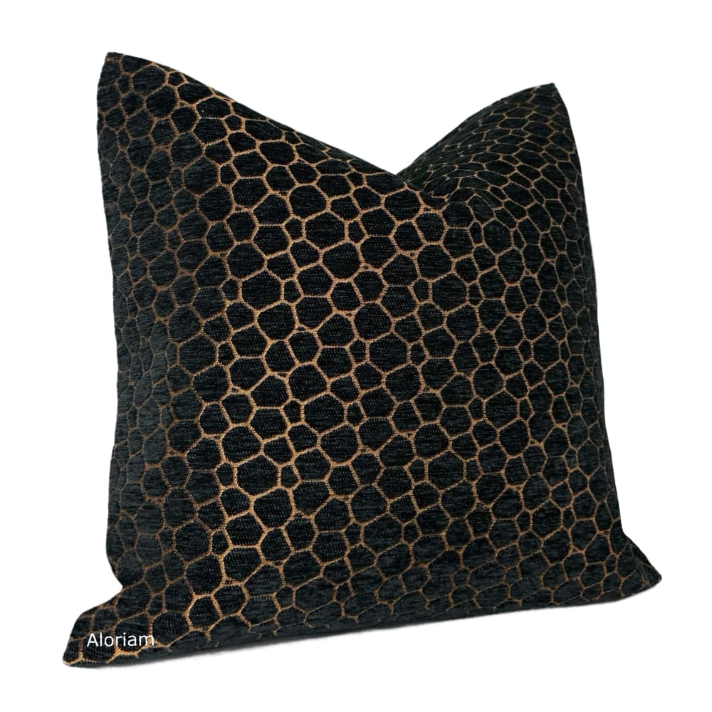 Carrick Black Copper Modern Geometric Chenille Pillow Cover - Aloriam