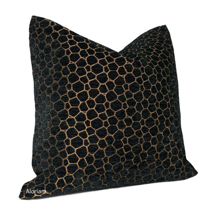 Carrick Black Copper Modern Geometric Chenille Pillow Cover - Aloriam