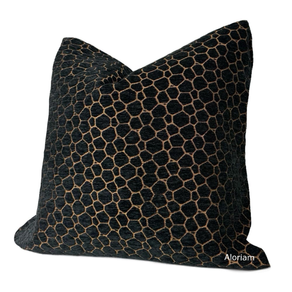Carrick Black Copper Modern Geometric Chenille Pillow Cover - Aloriam