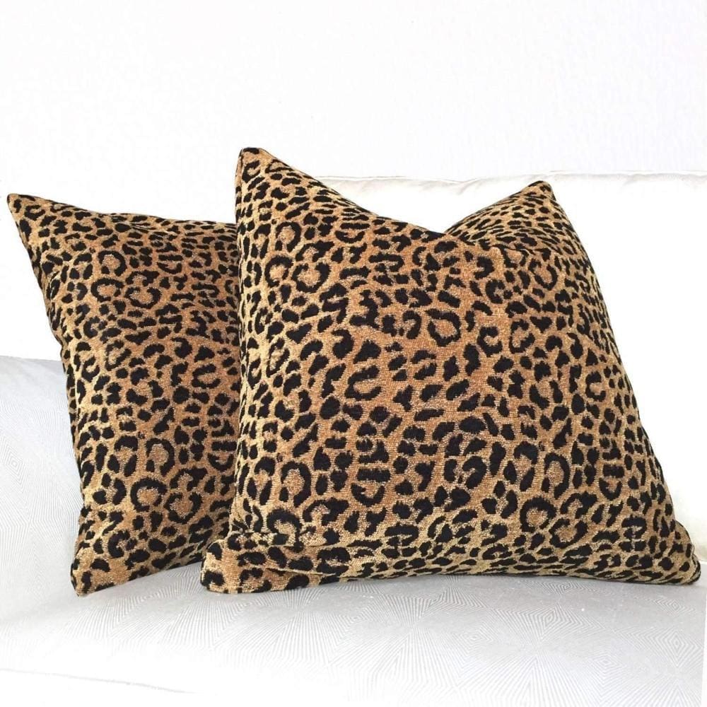 Classic Gold & Black Leopard Spots Chenille Pillow Cover - Aloriam