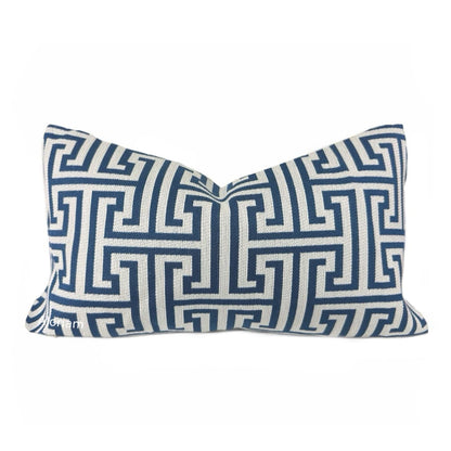 (CLEARANCE) Augustus Dark Blue Greek Key Geometric Pillow Cover - Aloriam