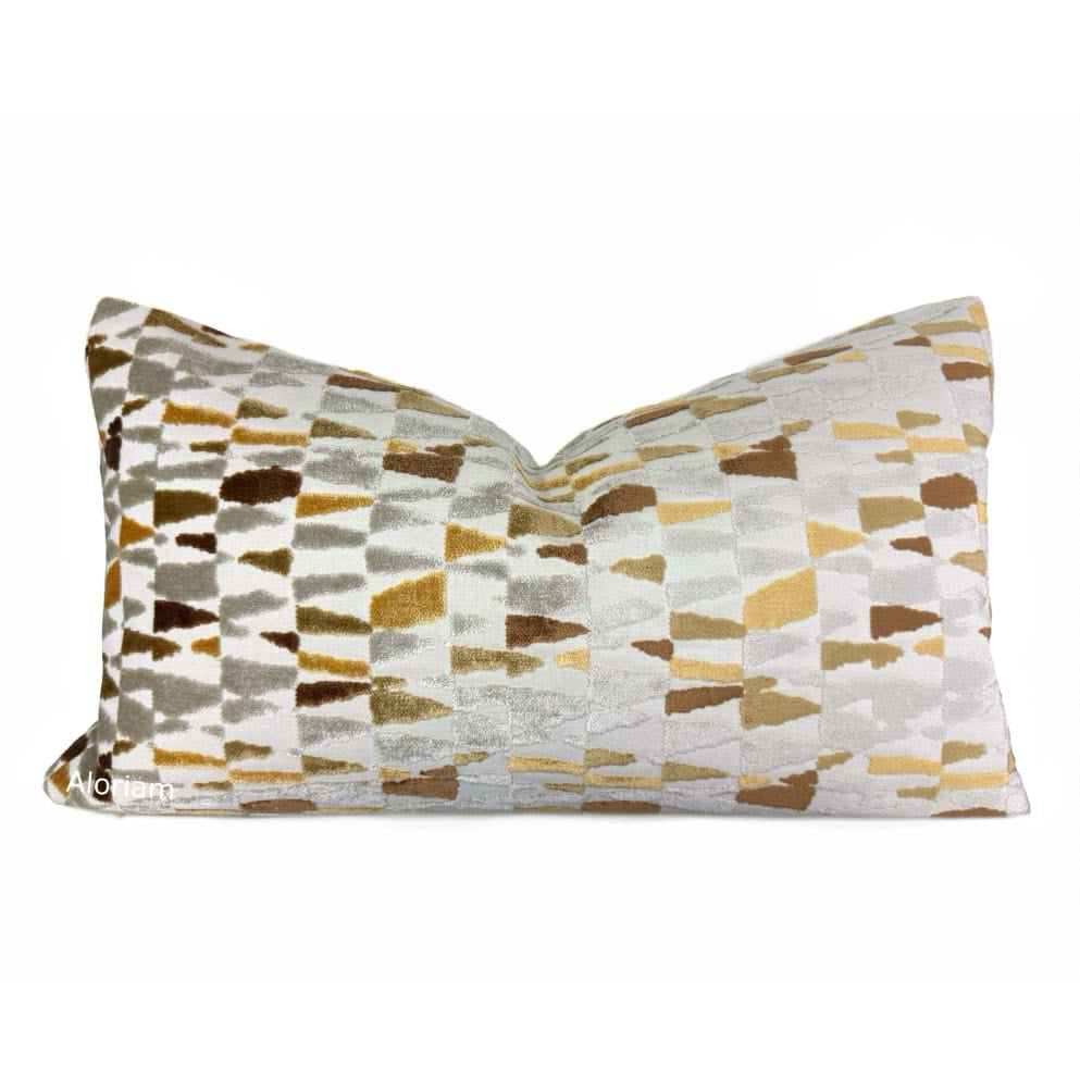 (CLEARANCE) Cyrus III Golden Brown Gray Cream Velvet Pillow Cover - Aloriam