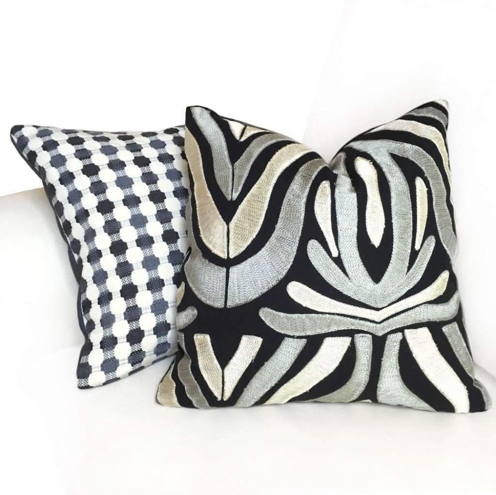 Designer Black Gray Cream Checks Geometric Texture Pillow Cover