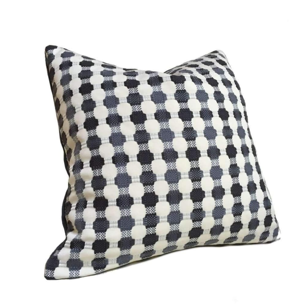 Designer Black Gray Cream Checks Geometric Texture Pillow Cover