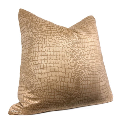 (CLEARANCE) Fabricut Dundee Tan Faux Suede Alligator Crocodile Pattern Pillow Cover (Fabric by the Yard available) - Aloriam