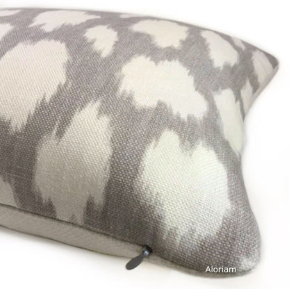 (CLEARANCE) Kravet Kate Spade Gray Cream Modern Jungle Cat Spotted Linen Pillow Cover - Fits 14x20 insert (13.5x19 cover) / Pattern front