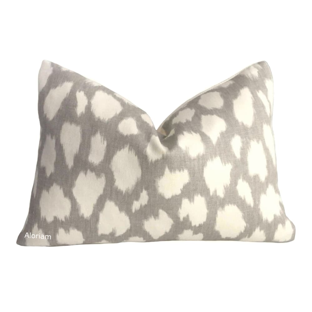 (CLEARANCE) Kravet Kate Spade Gray Cream Modern Jungle Cat Spotted Linen Pillow Cover - Fits 14x20 insert (13.5x19 cover) / Pattern front