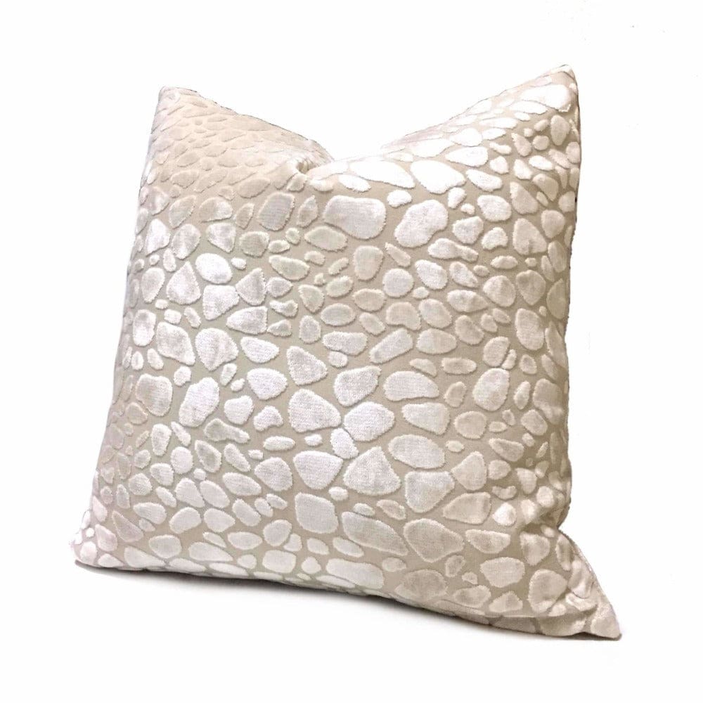 Malindi Cream Modern Animal Pebble Spot Velvet Throw Pillow Cushion 16x16 18x18 20x20 22x22