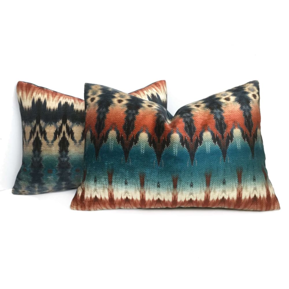 Meza Southwest Blue Rust Cream Velveteen Pillow Cover Cushion Pillow Case Euro Sham 16x16 18x18 20x20 22x22 24x24 26x26 28x28 Lumbar Pillow 12x18 12x20 12x24 14x20 16x26 by Aloriam
