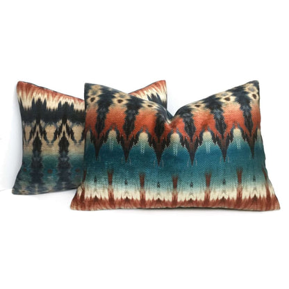 Meza Southwest Blue Rust Cream Velveteen Pillow Cover Cushion Pillow Case Euro Sham 16x16 18x18 20x20 22x22 24x24 26x26 28x28 Lumbar Pillow 12x18 12x20 12x24 14x20 16x26 by Aloriam