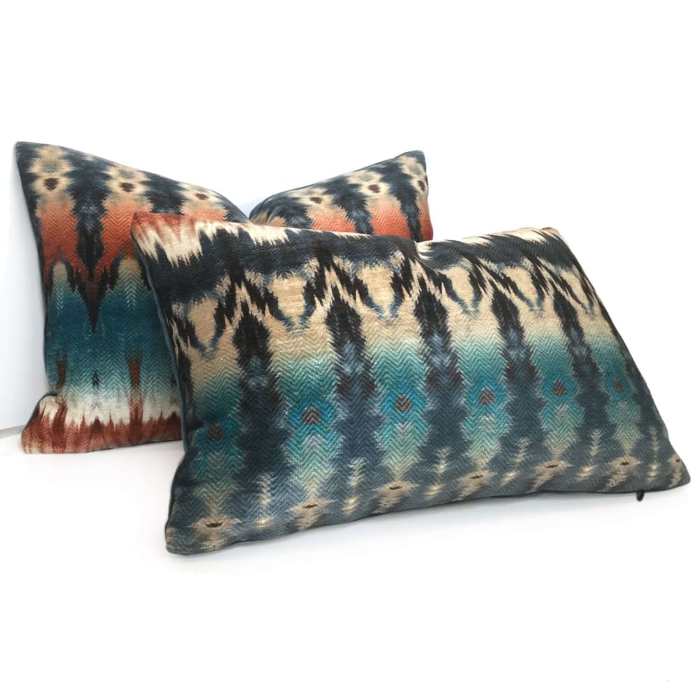 Meza Southwest Blue Rust Cream Velveteen Pillow Cover Cushion Pillow Case Euro Sham 16x16 18x18 20x20 22x22 24x24 26x26 28x28 Lumbar Pillow 12x18 12x20 12x24 14x20 16x26 by Aloriam